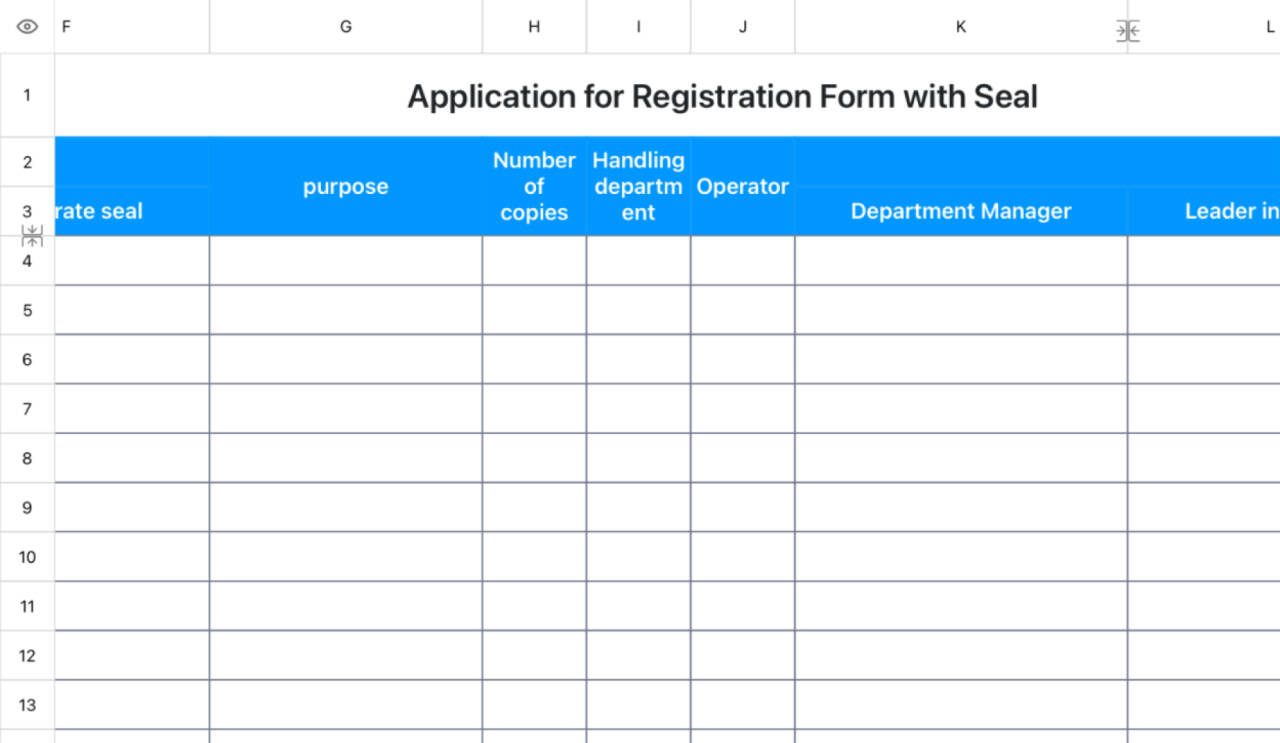 Apply for registration form with a seal 1